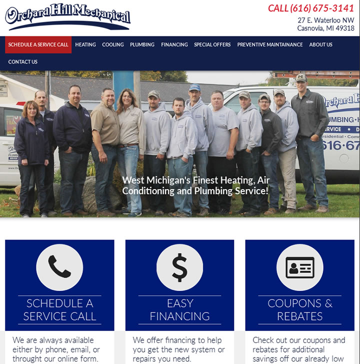 Websites for air conditioning heating and plumbing company in Casnovia Michigan.