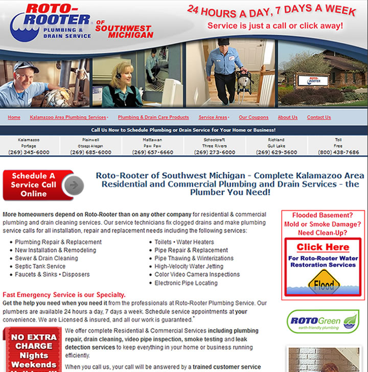 Professional website for the West Michigan Roto Rooter division franchise.